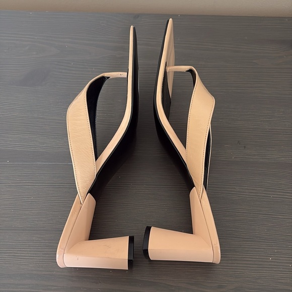 Marc Fisher Cadence Heeled Square Toe Sandal Thong Patent Leather Beige 8.5 - Picture 9 of 13